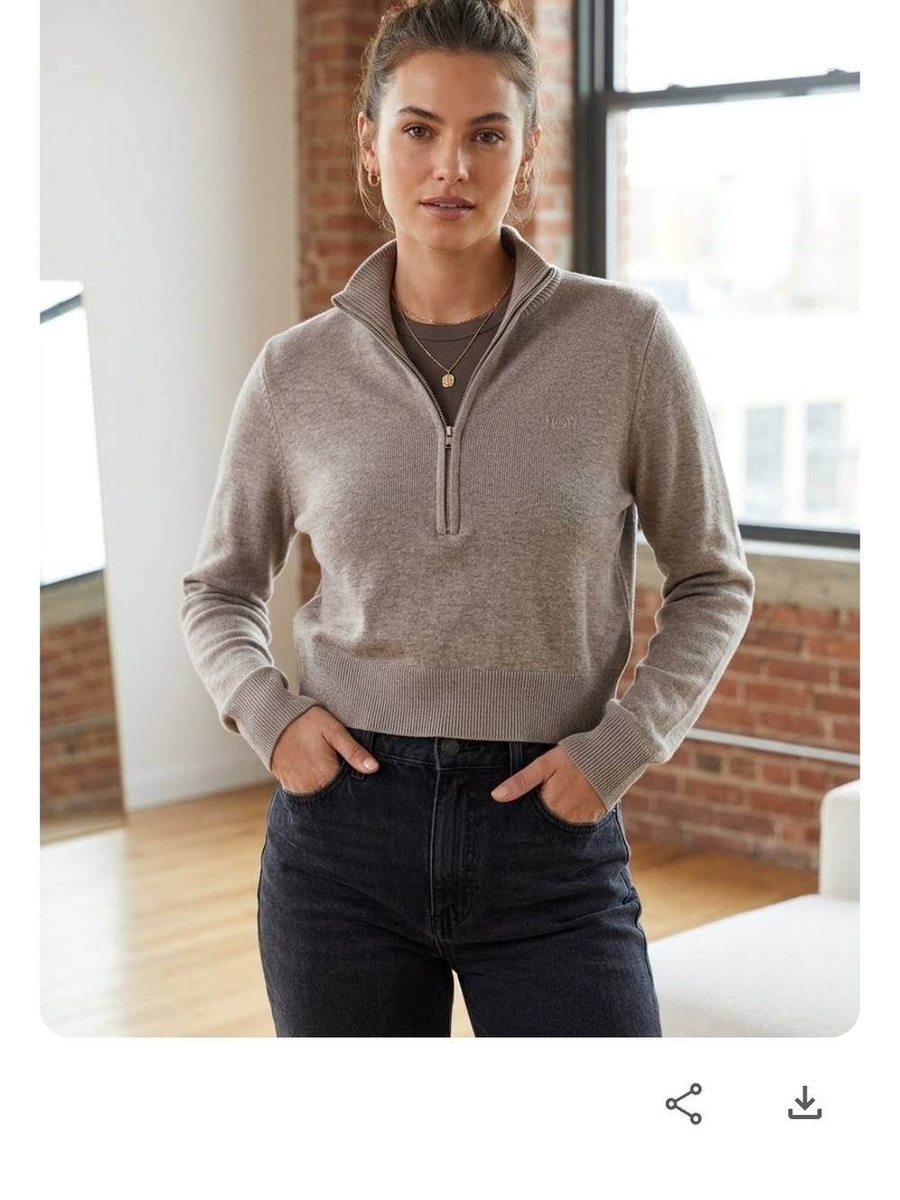 House of Harlow 1960 Beige Cropped Quarter-Zip Knit Sweater - Size M